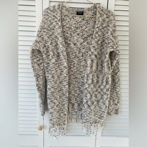 VILA Women's Speckled Cream and Gray Fringed Cardigan Size Large